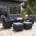 LayinSun 7 Pieces Outdoor Patio Furniture Set with Fire Pit Table, Rattan Wicker Sectional Swivel Rocker Chairs Sets with Ottomans, Swivel Glider Chairs and Coffee Table