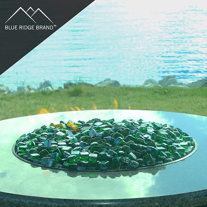 Reflective Fire Pit Glass Cubes - Professional Grade Fire Glass for Fire Pit - 1" Firepit Glass Rock - Glass Stones - Gas & Propane Fire Pit & Fireplace Glass (10 Pound, Green)