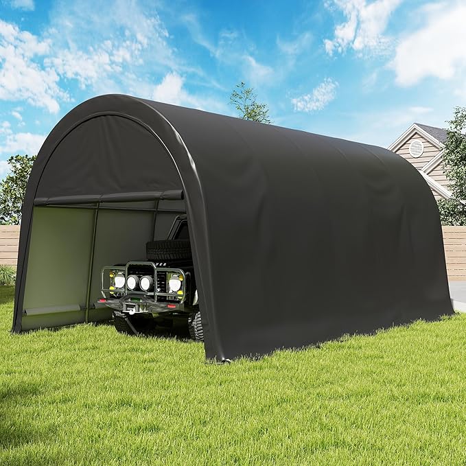 COVERONICS 12x20 FT Carpot, Round Portable Garage,Carport Canopy with Galvanized Steel Metal Frame & Vents, Round Style Outdoor Storage Shed for Car, Truck, Boat, Patio Furniture Anti-Snow Waterproof