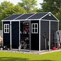 Outdoor Storage Shed 7.5x7 FT, Resin Shed with Floor & Window, Lockable Door, Vents, Outside Sheds & Garden Shed for Patio Furniture, Gardening Tools, Pool Equipment (Dark Gray, 7.5 * 7ft)