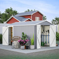 8x12 FT Metal Outdoor Storage Shed with Adjustable Side Door & Lockable Double Doors, Aluminum Frame, Weatherproof Tool Shed with Floor Frame for Garden, Backyard & Equipment Storage