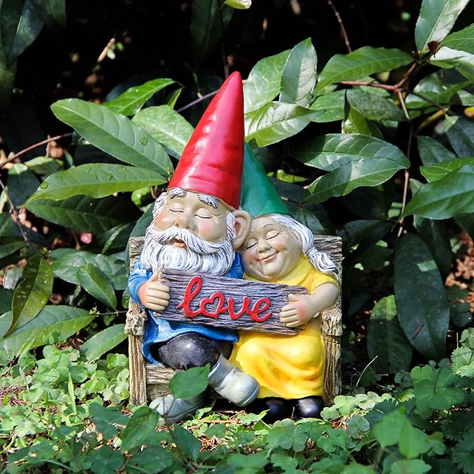 Smadeer Garden gnome statue for outdoor decor,Couple in love gnomes figurine for patio lawn yard garden outdoor decoration,garden sculptures & statues,knome romantic indoor ornament forever lover gift