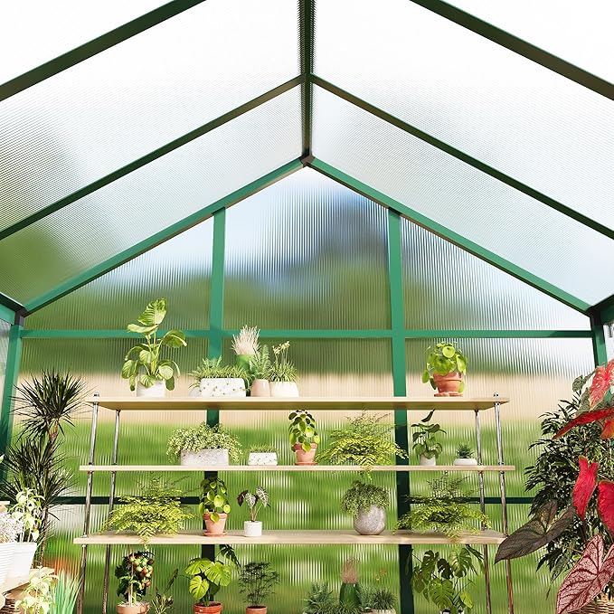 8 X 12 Ft Greenhouse, Greenhouses for Outside, Polycarbonate Greenhouse with Aluminum Frame, Lockable Door and Ajustable Roof Vent for Backyard, Green Houses for Outside Garden Backyard, Patio