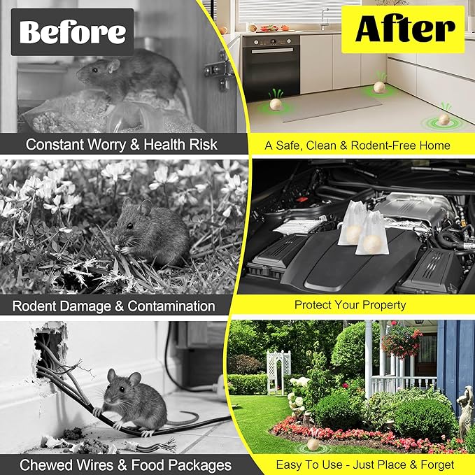 Rodent & Mice Repellent 12 PCS,Upgraded Paper Balls for Longer Lasting Scent | Indoor, Outdoor, Car Engine Protection | Mice, Rat Deterrent for Home, Garage, Attic | Pet & Kid Safe
