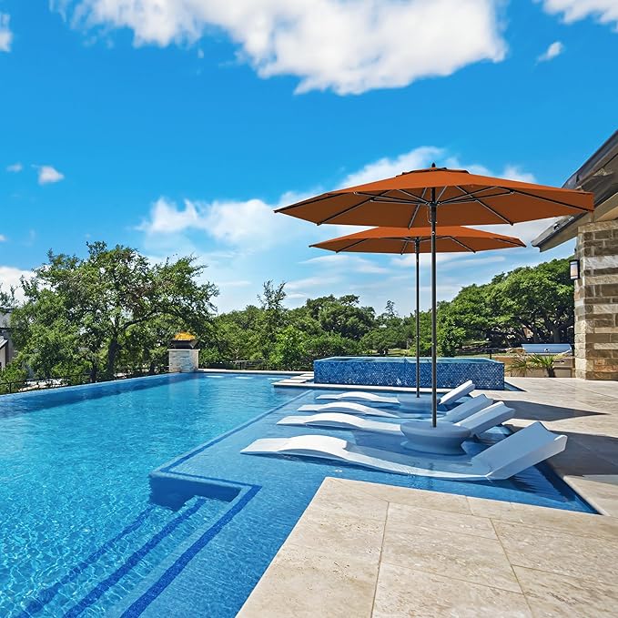 Midtown Umbrellas Push Pop Sunbrella Umbrella 9 Feet Outdoor Umbrella in Terracotta Fabric - Patio Umbrella, Backyard Umbrella, Garden Umbrella, Picnic Table Umbrella & Pool Umbrella - Black Pole