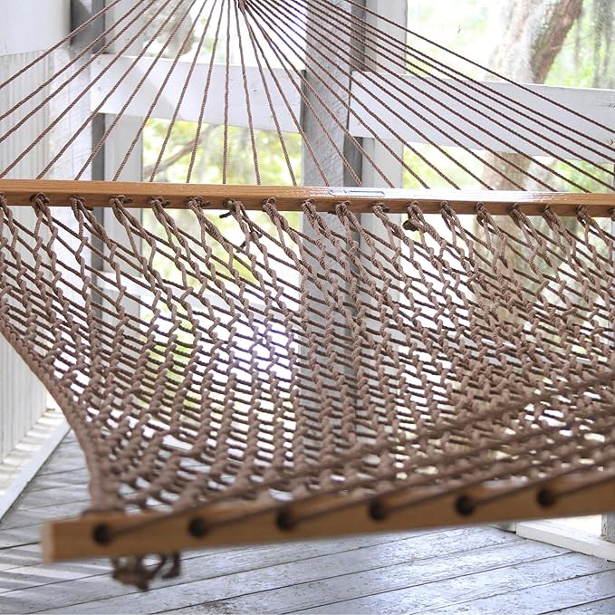 Original Pawleys Island Deluxe Antique Brown DuraCord Rope Hammock – 13 ft. x 65 in, 2-Person, 450 lb Capacity, Oak Spreader Bar, Zinc-Plated Hardware, Handcrafted in The USA