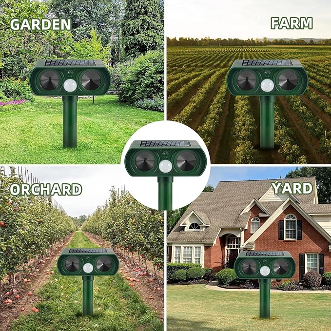 4 Pack Ultrasonic Animal Repeller Outdoor Cat Repellent Solar Deer Repellent Devices Waterproof, Motion Activated Animal Deterrent Devices to Scare Cat Squirrel Rabbit Raccoon Skunk for Yard Garden