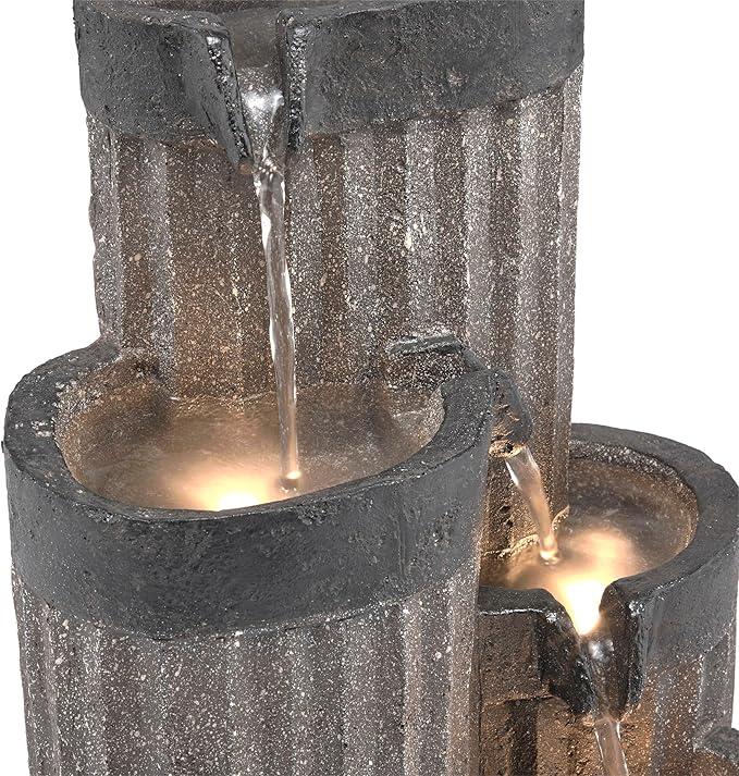 Alpine Corporation WIN1372 14" Tall Cascading Tabletop Fountain with LED Lights – Decorative Indoor Water Feature for Desk, Patio, and Home Décor, Gray