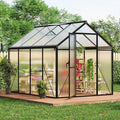 6x8 FT Greenhouse, Polycarbonate Walk-in Greenhouse for Outdoors with Roof Vent & Lockable Outward-Opening Swing Door, Heavy-Duty Aluminum Green House for Garden, Backyard, Patio, Lawn, Dark Grey