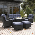 LayinSun 7 Pieces Outdoor Patio Furniture Set with Fire Pit Table, Rattan Wicker Sectional Chairs Sets with Ottomans, Single Chairs and Coffee Table