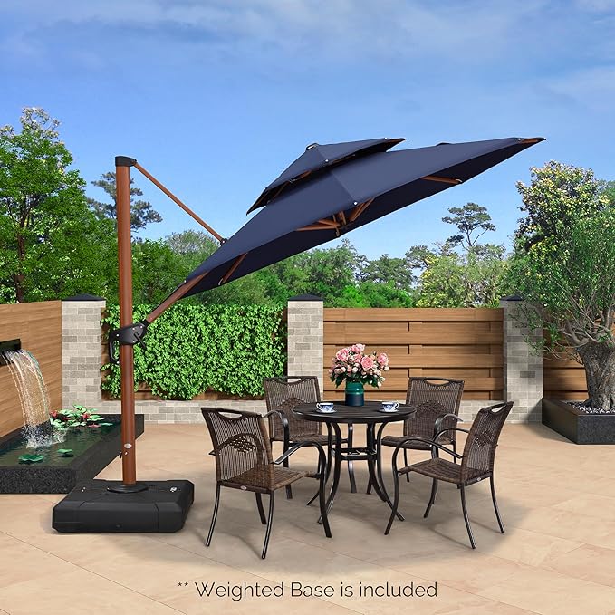 PURPLE LEAF Navy Blue 10ft Patio Umbrella with Base, Windproof and UV Resistant