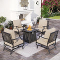 SUNSHINE VALLEY Patio Furniture Set with Firepit Table, 5 Piece Metal Outdoor Patio Furniture Set for 4, 4 Rocking Chairs with 5.75" Extra Thick Cushion and Gas Firepit Table for Backyard Deck Garden
