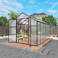 KEIKI Aluminum 8x12 FT Walk-in Polycarbonate Greenhouse, Outdoor Gardening Greenhouse with Raised Base, Roof Vent & Weather-Resistant Panels, Black