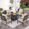 SUNSHINE VALLEY Patio Furniture Set with Firepit Table, 5 Piece Metal Outdoor Patio Furniture set for 4, 4 Single Chairs with 5.75" Extra Thick Cushion and Gas Firepit Table for Backyard Poolside Deck