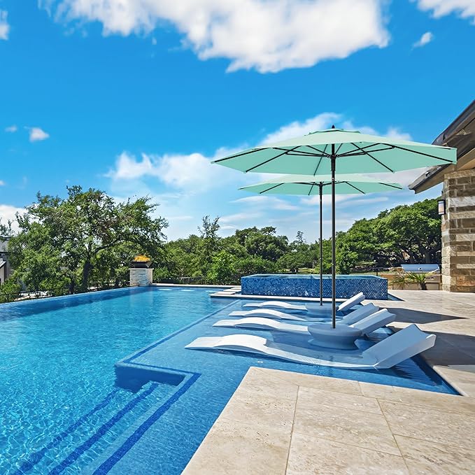 Midtown Umbrellas Push Pop Sunbrella Umbrella 9 Feet Outdoor Umbrella in Canvas Glacier Fabric - Patio Umbrella, Backyard Umbrella, Garden Umbrella, Picnic Table Umbrella & Pool Umbrella - Black Pole