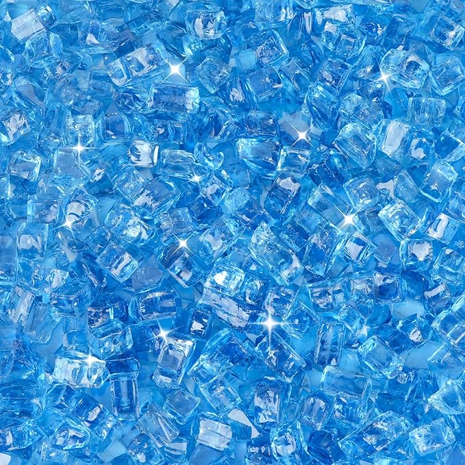 Skyflame High Luster 10-Pound Regular Fire Glass for Fire Pit Fireplace Garden Landscaping Pacific Blue 1/2" Size