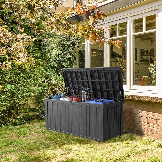 190 Gallon Deck Box Large Outdoor Storage for Patio Furniture,Outdoor Cushions,Garden Tools and Pool Supplies,Waterproof,Resin,Lockable(Black)