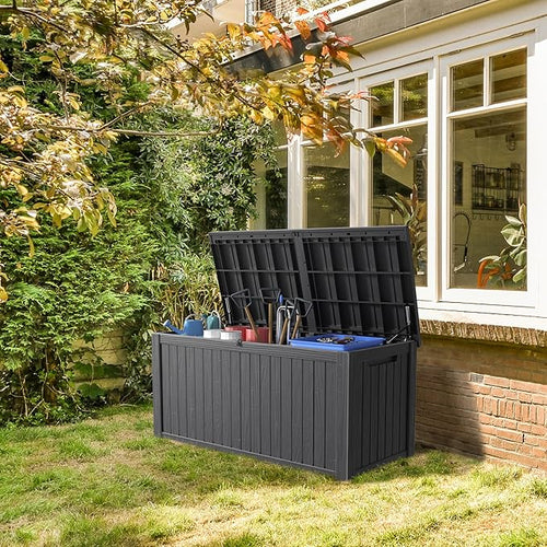 190 Gallon Deck Box Large Outdoor Storage for Patio Furniture,Outdoor Cushions,Garden Tools and Pool Supplies,Waterproof,Resin,Lockable(Black)