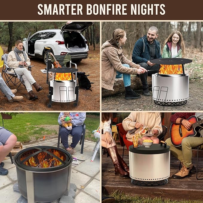 FEBTECH Spark Screen, Heat Deflector, Firepit Lid, Trolley Stand and Base Ring Combo - Compatible with Solostove Bonfire and Other 19.5" Fire Pit - 5 in 1 Firepit Accessories for Patio, Bonfire, Deck