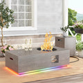 Dineli 2-Piece Outdoor Propane Fire Pit Table Set w Tank Table 48'' Rectangular Firepit Gas Fire Pits for Outside Patio Tabletop Fire Pits w LED, 50,000 BTU (Gray with RGB Light)