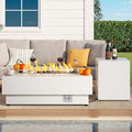 IRONCK 43-inch Outdoor Propane Fire Pit Table w Tank Table, CSA Certified, 2 in 1 Rectangular Patio Fire Pit w Glass Rocks, Wind Guard and Cover, 50000 BTU Outdoor Heater for Garden, Pool, White