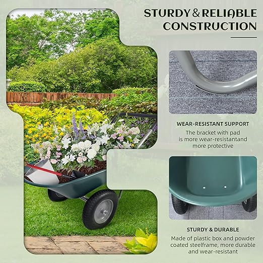 Elevon Wheelbarrow Garden Cart, Heavy Duty Home Utility, Dual-Wheel Home Garden Yard Utility Wheelbarrow Cart with Built-in Stand