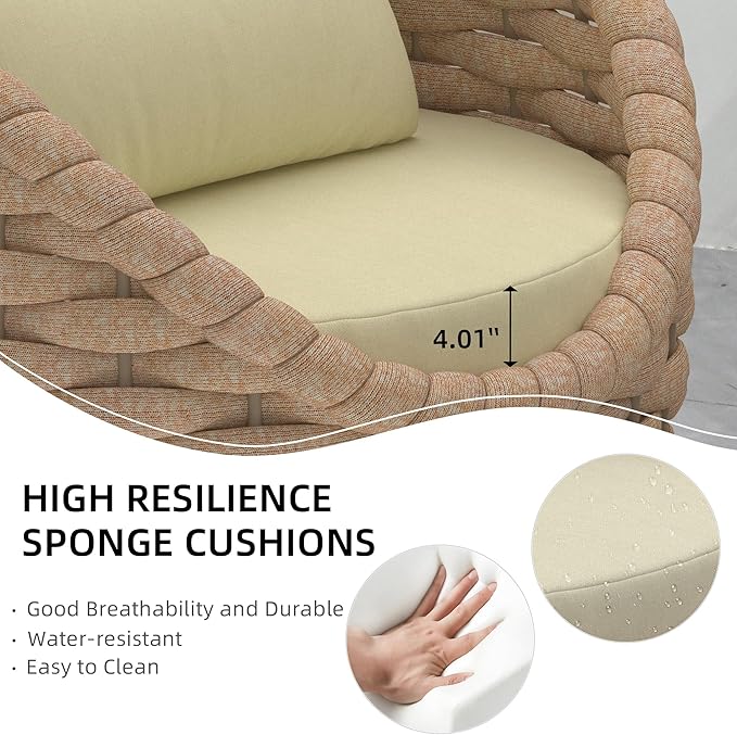 TWT 5 Pieces Patio Furniture Set, Outdoor Rope Conversation Sectional Patio Sofa with 5 Seater for Backyard, Porch, Modern Armchairs with Thickness Cushions and Side Table, Light Brown