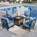 Sophia & William Patio Furniture Set with Fire Pit Table, 5 PCS Metal Outdoor Conversation Set Sofa Couch with Fire Pit Table, 4 Sofa Chairs for Outdoor Seating,Backyard,Porch(Navy)
