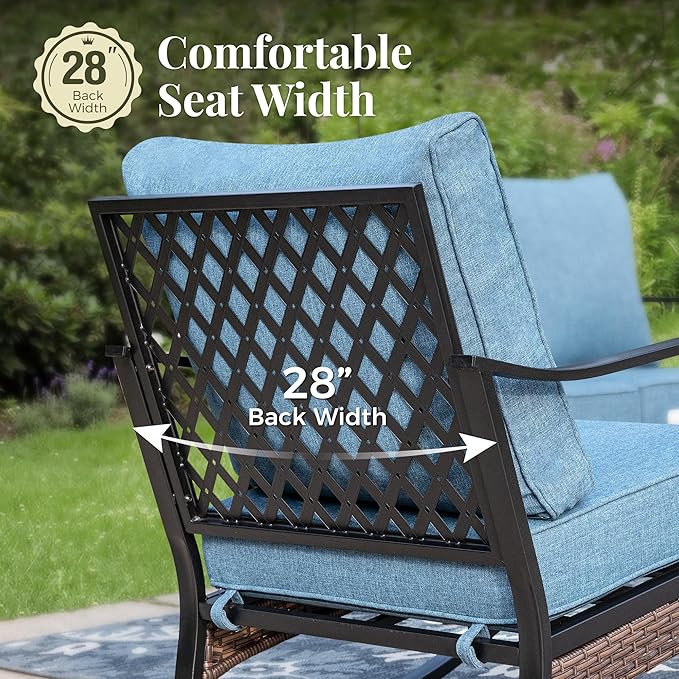 Patio Furniture Set with Coffee Table, Outdoor Conversation Set with 2 x Rocking Chairs, 1 x 3-Seat Sofa for Lawn Garden Backyard, Navy Blue