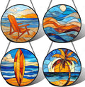 DASTOLL Stained Glass Window Hanging 4 Pcs Set Blue Orange Ocean Beach Theme Large 11.8" - Suncatcher Door Garden Sun Catcher Decor Birthday Christmas for Mom Woman Nana Men Wife