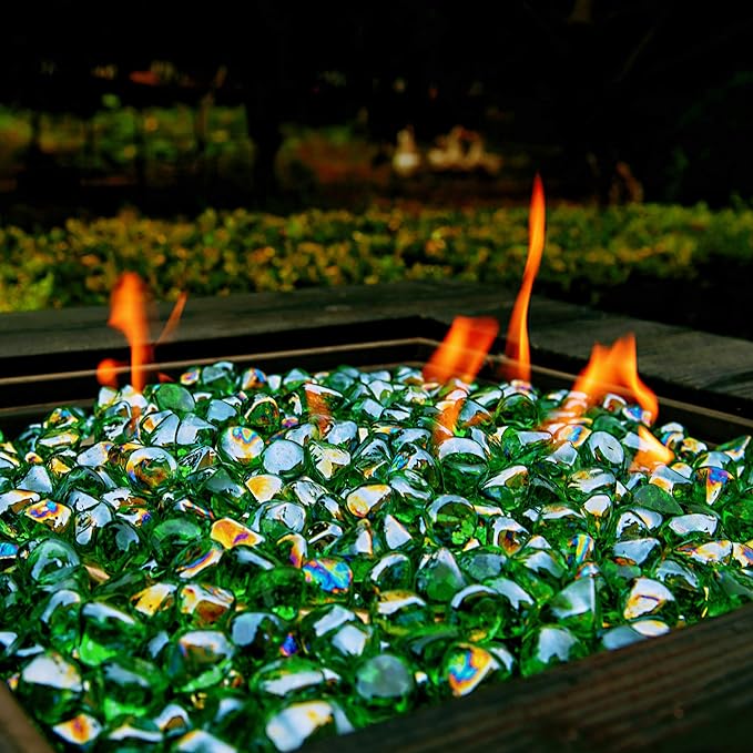 Fire Glass Diamond 1 InchFire Pit Glass Rocks for Propane or Gas Fire Pit 10 Pounds Emerald Green(Gift Package)