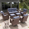 LayinSun 9 Pieces Outdoor Patio Furniture Set, Rattan Wicker Sectional Swivel Rocker Chairs Sets with Ottomans, Swivel Glider Chairs and Coffee Table