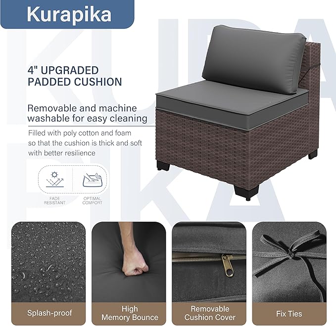 Kurapika 10 Pieces Patio Furniture Set, Rattan Wicker Sofa Set, Outdoor Conversation Sets w/Swivel Rocking Chairs Patio Sectional Sofa w/4 Inch Cushion, Grey