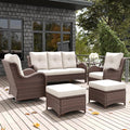 LayinSun 6 Pieces Outdoor Patio Furniture Set, Rattan Wicker Sectional Swivel Rocker Chairs Sets with Ottomans, Swivel Glider Chairs, and Coffee Table