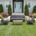 Luxury Outdoor Furniture Set with Swivel Chairs, 5 PCS Patio Furniture Set with 6" Extra Thick Cushions, Suitable for Porch, Balcony, Deck, Patio, Yard, Poolside, Black/Grey