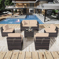 Outdoor Patio Furniture Set, 7 Pieces Outdoor Sectional Furniture Patio Sofa, All-Weather PE Rattan Patio Conversation Set with Tempered Glass Top Table & Cushions