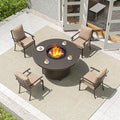 5 Pieces Patio Furniture Set with Round Fire Pit Table, Outdoor Conversation Sets 4 Chairs with Upgrade Cushions for Patio, Backyard Brown