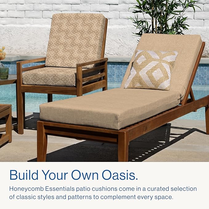Honeycomb Outdoor Essentials Chaise Lounge, 21 x 70, Hampton Texture Neutral Chair Cushion for Patio Furniture