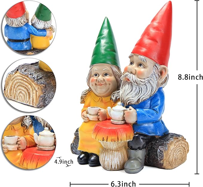 Smadeer Garden Gnome Statue for Outdoor Decoration,Couple in Love Gnome Figurine for Patio Yard Lawn Outside Porch Decor,Garden Sculptures & Statues,Coffee Knome Romantic Forever Love