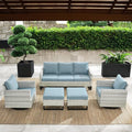 HUMMUH Patio Furniture Set 5 Piece Outdoor Sectional Sofa,PE Wicker Patio Swivel Rocker Chairs with Ottomans for Porch,Garden,Backyard