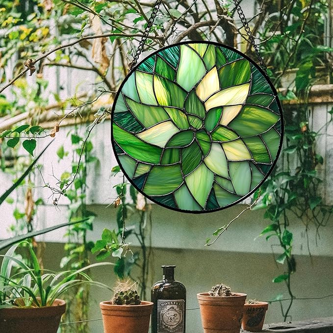 CRISGIF Stained Glass Window Hanging - Ireland Green Suncatcher for Doors Garden Patio Sun Catchers Decor Mother's St. Patrick's Day Birthday for Women Men Mom Nana Friend 11.8 in