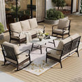 SUNSHINE VALLEY 5 Piece Metal Outdoor Patio Furniture Set, Patio Conversation Sets, Outdoor Seating Furniture 3-Seater Sofa, 2 Leg Chair and 2 Swivel Chair with 5.75" Cushion for Backyard Deck, Beige