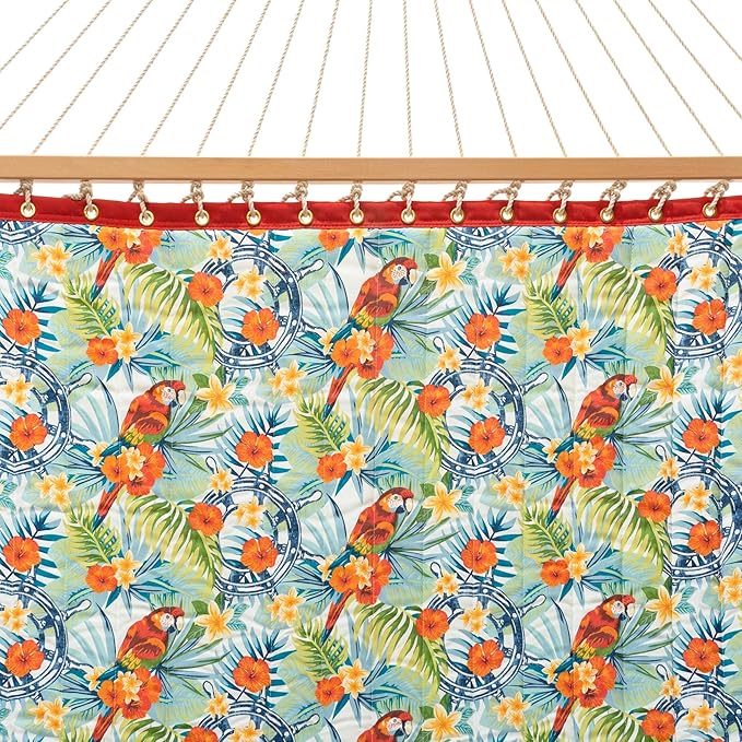 Castaway Living Large Floral Print Quilted Polyester Hammock – 12 ft. x 55 in., 350 lb Capacity, Free Extension Chains & Tree Hooks – Perfect for Garden, Patio & Outdoor Lounging