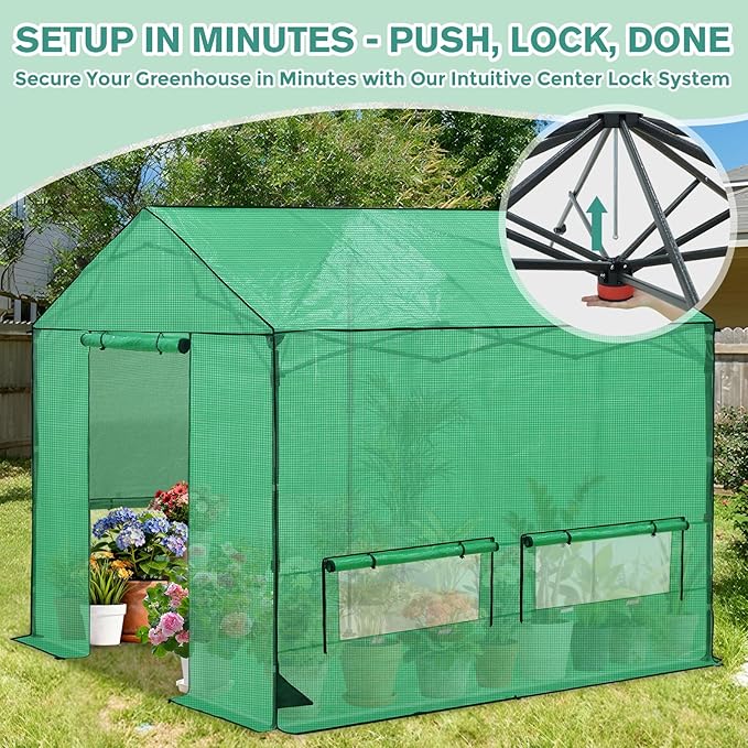 COOS BAY 10x10 FT Pop up Greenhouse Outdoor with Winter Support Pole, Walk in Green House with Power Access Openings, Zippered Doors & Windows, Durable PE Cover, Green