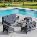 SERWALL 9 Pieces Patio Sofas, All-Weather HDPE Outdoor Sectional Sofa with Cushions and Coffee Table, Extra-Large Modular Conversation Set for Patio, Garden, Deck, Grey Frame with Grey Cushion