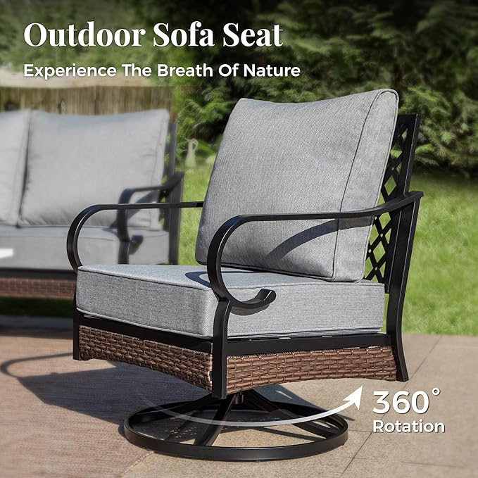 Patio Furniture Set with Coffee Table, Outdoor Conversation Set with 2 x Swivel Chairs, 1 x 3-Seat Sofa for Lawn Garden Backyard, Grey