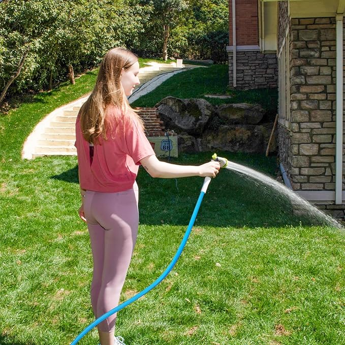 Fevone 75 ft Garden Hose, Triangular Prism Design for Zero Kinks, Heavy Duty, All Weather Flexible Hose with 3/4" Aluminum Fittings, Leak-Free