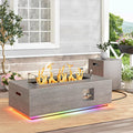 Dineli 2-Piece Outdoor Propane Fire Pit Table Set w Tank Table 42'' Rectangular Firepit Gas Fire Pits for Outside Patio Table Fire Pit w LED, 50,000 BTU (Gray, with RGB Light)