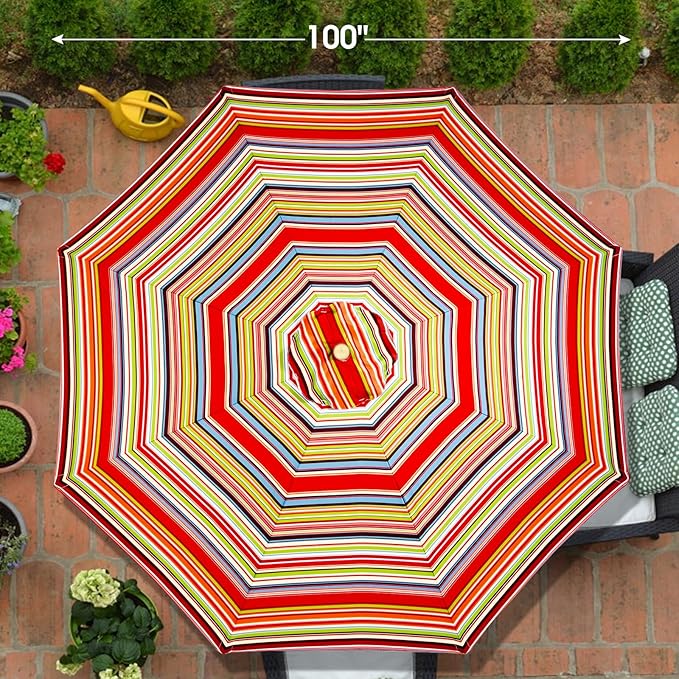 9ft Bamboo Umbrella, Outdoor Patio Umbrella, Waterproof Market Umbrella, 8 Ribs Table Umbrella with Pulley Lift for Garden, Deck, Pool, lawn, Backyard