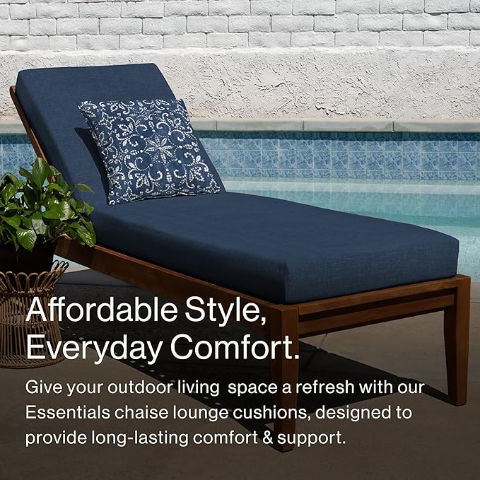 Honeycomb Outdoor Essentials Chaise Lounge, 21 x 70, Hampton Texture Navy Chair Cushion for Patio Furniture
